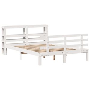 vidaXL Bedframe met hoofdbord massief grenenhout wit 150x200 cm