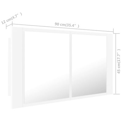 vidaXL Badkamerkast met spiegel en LED 90x12x45 cm acryl wit