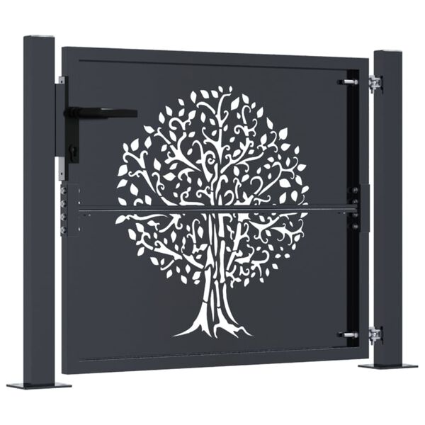vidaXL Poort 100x75 cm met boomontwerp staal antracietkleurig