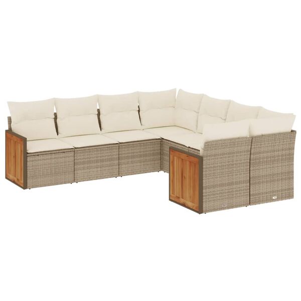 vidaXL 8-delige Loungeset met kussens poly rattan beige