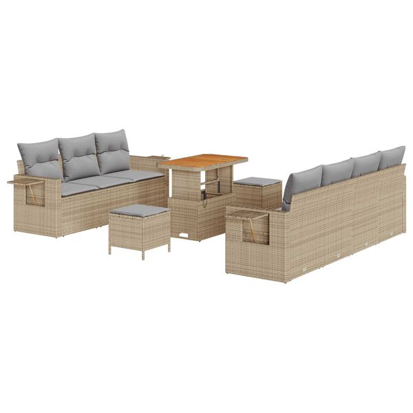 vidaXL Tuin Sofa Set met kussen met opslag 10 pcs beige en lichtgrijs