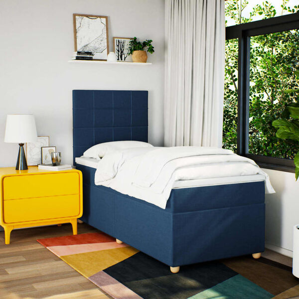vidaXL Boxspring met matras stof blauw 90x200 cm