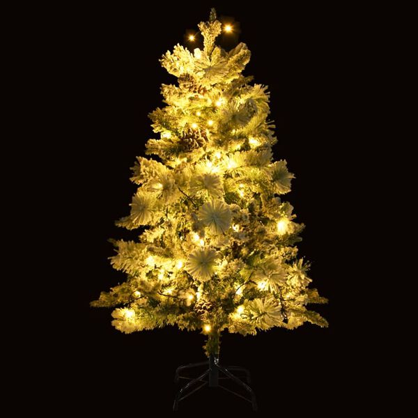 vidaXL Kerstboom met LED en dennenappels en sneeuw 150 cm PVC en PE