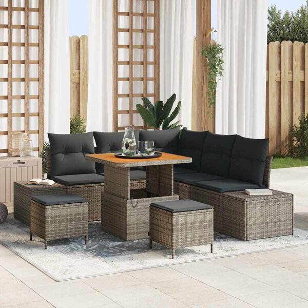 vidaXL Tuin Sofa Set met kussen 8 pcs Grijs Poly riet
