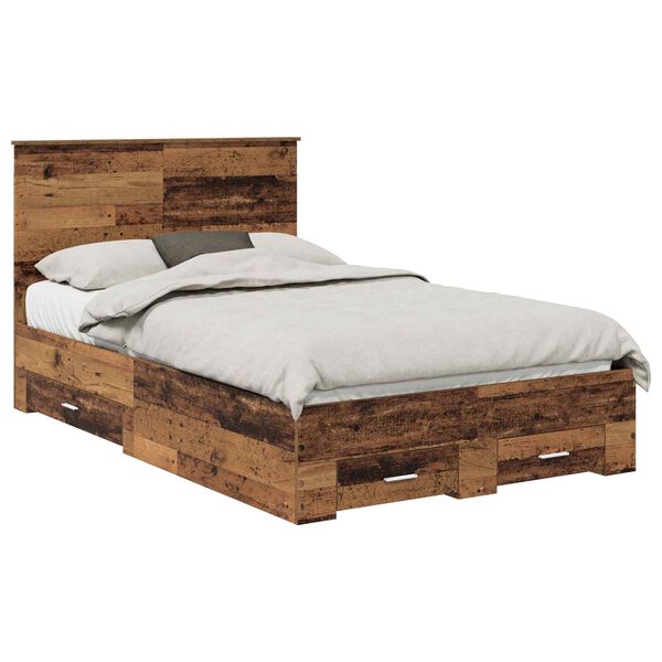 vidaXL Bedframe met hoofdeinde Oudhout 120 x 190 cm Bewerkt hout