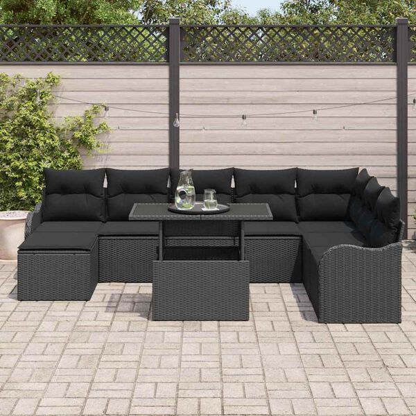 vidaXL Tuin Sofa Set met kussen 9 pcs Zwart Poly riet