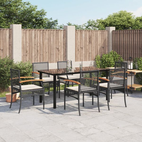 vidaXL 7-delige Tuinset met kussens poly rattan zwart