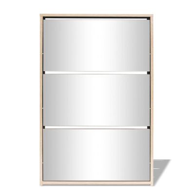 vidaXL Schoenenkast drielaags met spiegel 63x17x102,5 cm eiken