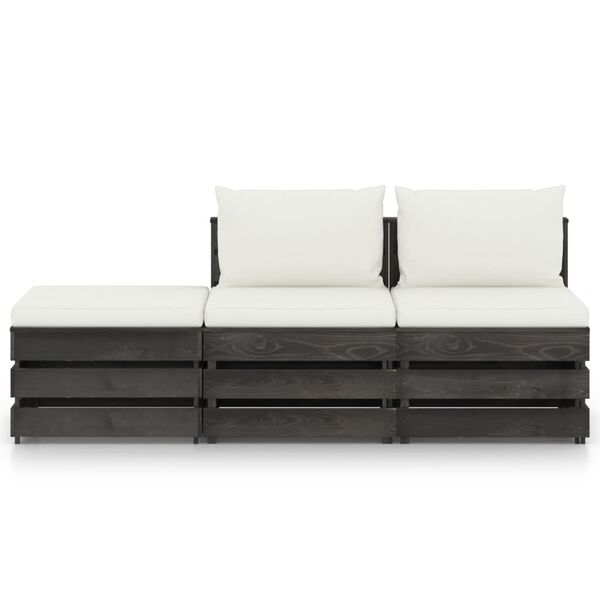 vidaXL 3-delige Loungeset met kussens grijs ge&iuml;mpregneerd hout
