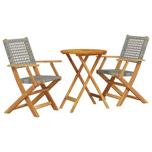 vidaXL 3-delige Bistroset poly rattan en massief hout grijs