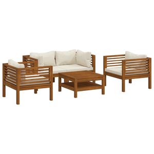 vidaXL 5-delige Loungeset met cr&egrave;mekleurige kussens massief acaciahout
