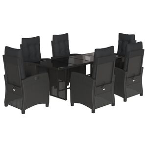 vidaXL 7-delige Tuinset met kussens poly rattan zwart