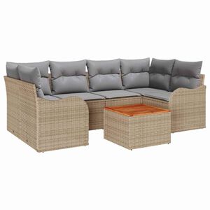 vidaXL Tuinbankenset met kussen 7 pcs Beige poly rattan