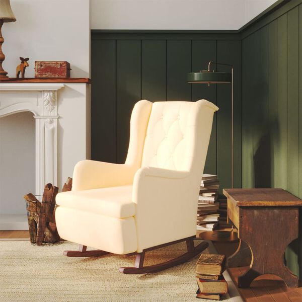 vidaXL Fauteuil met massief rubberwood schommelpoten fluweel cr&egrave;me