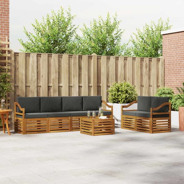 vidaXL Buiten bankenset met kussen 7 pcs Natuurlijk en Antraciet