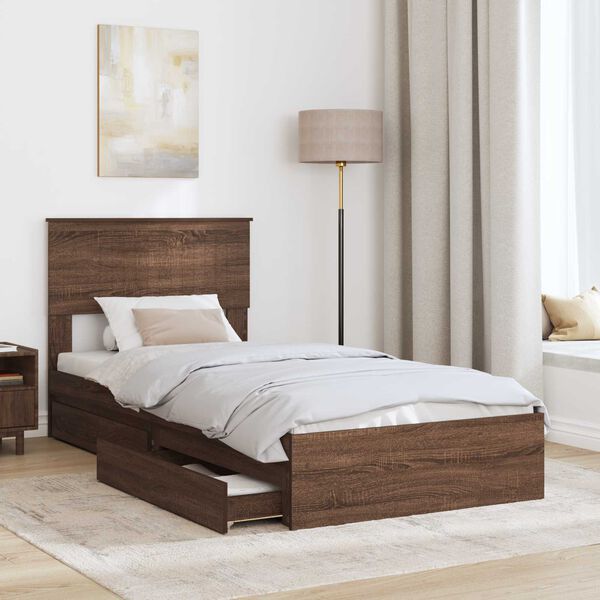 vidaXL Opslag bed met hoofdeinde Bruin Eiken 90 x 190 cm Bewerkt hout
