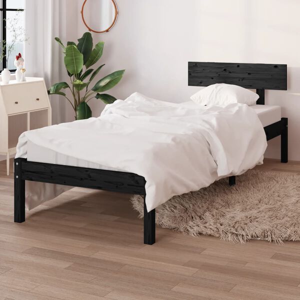 vidaXL Bedframe massief grenenhout zwart 90x190 cm