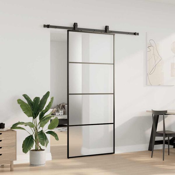 vidaXL Schuifdeur met beslagset 90x205 cm ESG glas zwart