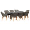 vidaXL Tuin eettafelset met kussen 9 pcs Grijs poly rattan