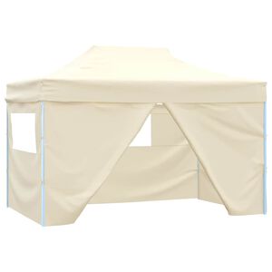 vidaXL Partytent met 4 zijwanden inklapbaar 3x4 m staal cr&egrave;me