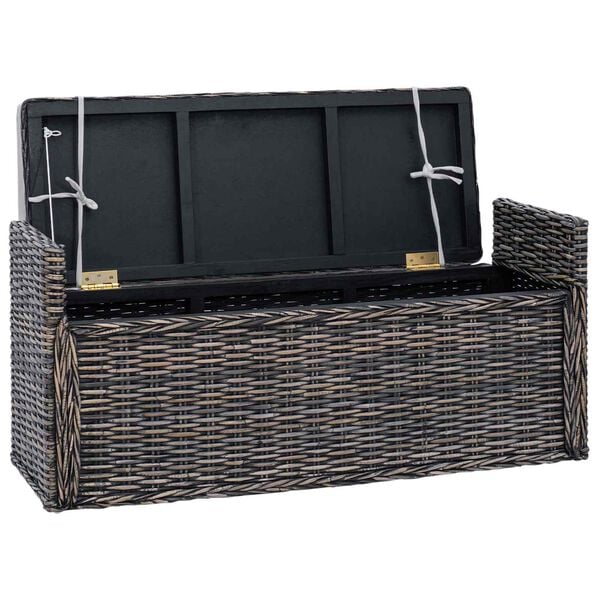 vidaXL Opslagbank met kussen Zwart gewassen 110 x 40 x 50 cm Rattan