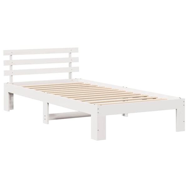 vidaXL Bedframe met hoofdeinde Wit 75 x 190 cm Massief grenenhout
