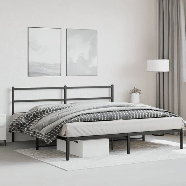 vidaXL Bedframe met hoofdbord metaal zwart 193x203 cm