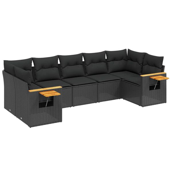 vidaXL 7-delige Loungeset met kussens poly rattan zwart
