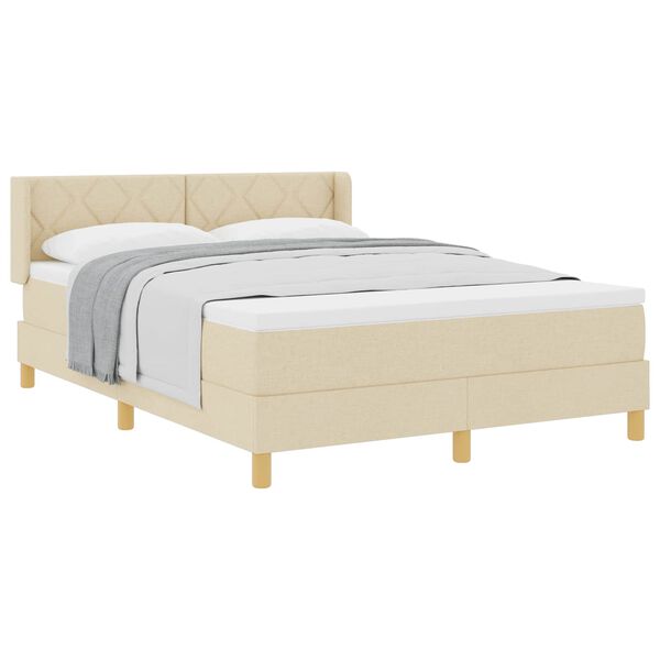 vidaXL Boxspringbed met matras met hoofdeinde Cr&egrave;me 140 x 190 cm Stof