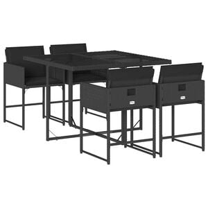 vidaXL 5-delige Tuinset met kussens poly rattan zwart