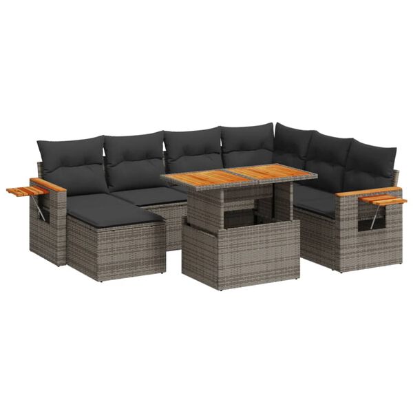 vidaXL 8-delige Loungeset met kussens poly rattan grijs