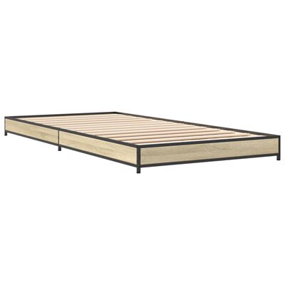 vidaXL Bedframe bewerkt hout en metaal sonoma eikenkleurig 90x200 cm