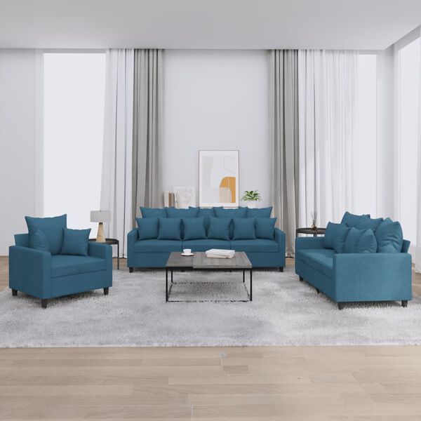 vidaXL 3-delige Loungeset met kussens fluweel blauw