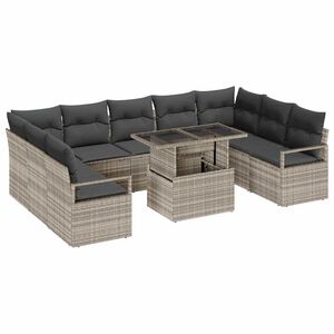 vidaXL Tuin Sofa Set 10 st 9-Aantal zitplaatsen Lichtgrijs poly rattan