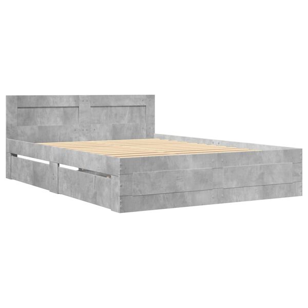 vidaXL Bedframe met hoofdeinde bewerkt hout betongrijs 140x200 cm