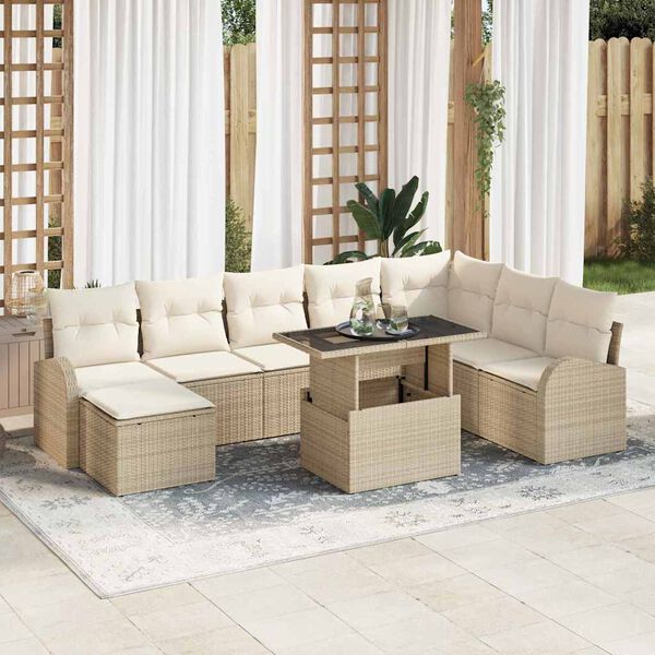 vidaXL Tuin Sofa Set met opslag 9 pcs Beige Poly riet