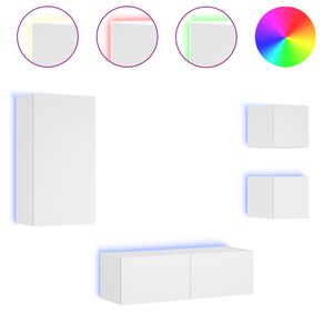 vidaXL 4-delige tv-wandmeubelset met LED-verlichting wit