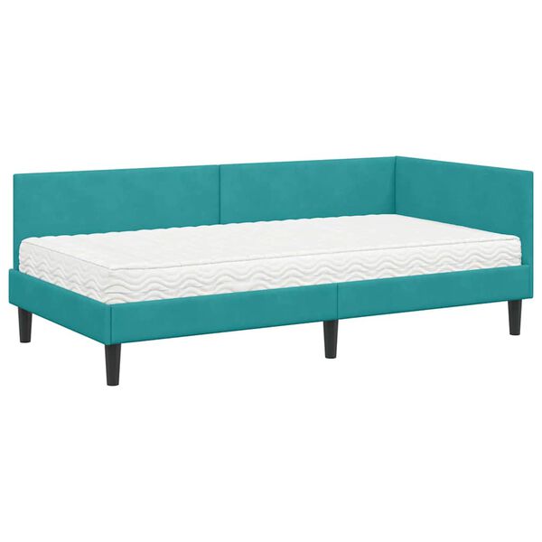 vidaXL Hoekbedframe met Matras Anders 2 pcs Turquoise Fluweel