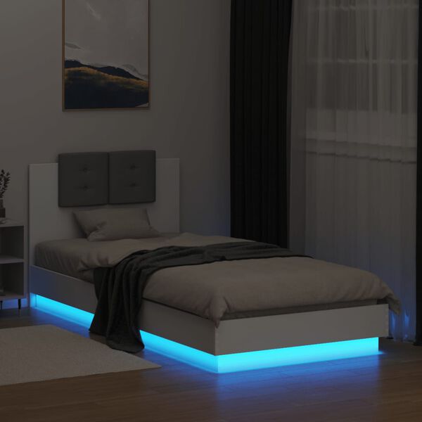 vidaXL Bedframe met hoofdbord en LED-verlichting wit 90x200 cm