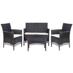 vidaXL 4-delige Loungeset met kussens poly rattan zwart