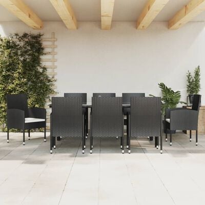 vidaXL 9-delige Tuinset poly rattan en staal zwart