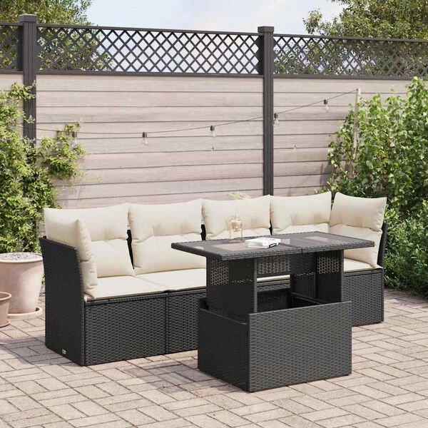 vidaXL 5-delige Loungeset met kussens poly rattan zwart