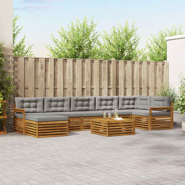 vidaXL Buiten bankenset met kussen 8 pcs Natuurlijk en Lichtgrijs