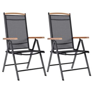 vidaXL Opklapbare stoelen, 2 stuks, aluminium en textiel, zwart.