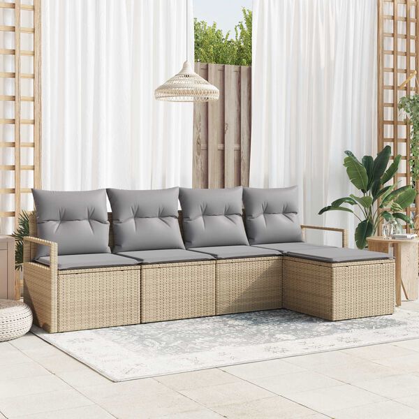 vidaXL Bankstel met kussen 5 pcs Beige en Licht Grijs poly rattan