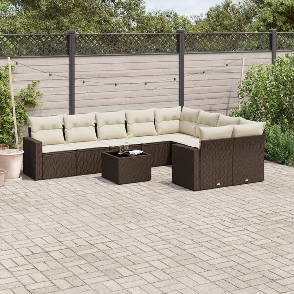 vidaXL 10-delige Loungeset met kussens poly rattan bruin