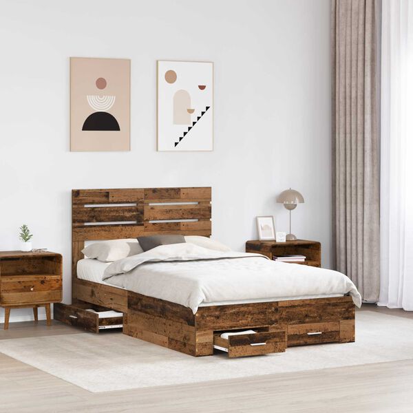 vidaXL Bedframe met lade met hoofdeinde met opslag Bewerkt hout