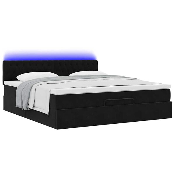 vidaXL Ottoman bed met matrassen en LED's 200x200cm fluweel zwart