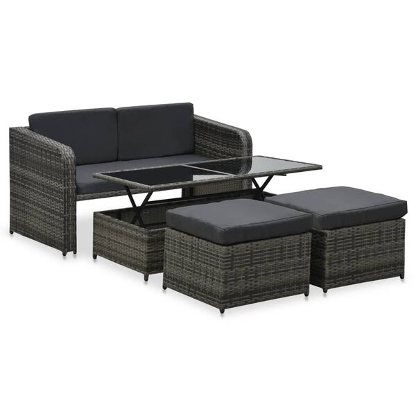 vidaXL 4-delige Loungeset met kussens poly rattan antraciet