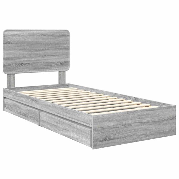 vidaXL Opslag bed met hoofdeinde Grijs Sonoma 90 x 200 cm Bewerkt hout